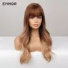 Synthetic Long Wavy Ombre Brown Blonde Wigs with Bangs Natural Wig for African Women Heat Resistant Cosplay Hair Wigsfactory di