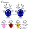 Stud Christmas Reindeer Earring Cute Three Nsional Crystal Earrings Kids Gifts Red Blue Pink White Colors Wholesale Drop Delivery Jew Dh38Q