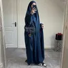 Abbigliamento etnico Donne musulmane Jilbab Abito da preghiera monopezzo Abaya con cappuccio Manica lunga Modestia islamica Dubai Abito nero saudita Abito turco