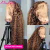 Haarstukken Hoogtepunt Ombre Krullend Menselijk HD Transparant 13x4 Lace Front Blond 32 Inch Diepe Golf 13x6 Frontale voor Vrouwen 230609