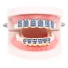 Hip Hop Rapper Full zircon vampire braces 18K Dental Teeth Grillz Gold Silver Colored Grills Teeth Set Designer Six 6 Top Tooth Six 6 Bottom Halloween jewelry 1309