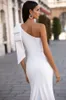 Bow One Shoulder Simple Mermaid Wedding Dresses Elegant Satin Beach Boho Garden Bridal Gowns Civil Wedding Brud Reception Party Formell Wear Robes de Mariee CL2417