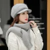 Berets Mode Winter Warme Achteckige Hut Schal Set Gestrickte Dicke Kappe Visier Mützen Für Frauen Weibliche Winddicht Wärmer Zwei stück