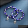 Chaîne 8Mm Turquie Evil Blue Eyes Perles Bracelets Hamsa Main Charme Bracelet Hommes Femmes Mode Bijoux Amitié Drop Delivery Dhz2W