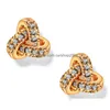 Stud Gold Plated Cubic Zirconia Knot Earrings Hypoallergenic Bridal Jewelry For Women Girls Drop Delivery Dhmet