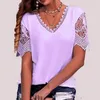 Blusas de mujer Camiseta de moda Tops de secado rápido Encaje Costura hueca Señoras Verano Color puro Vestirse