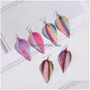 Charm Fashion Sequins Paillette Glitter Leaf Pu Leather Earrings For Women Bling Brinco Ear Oval Colorf Designer Jewelry Christmas D Dhbsr