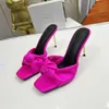 Butterfly tie decoration Stiletto slippers Women's real silk open toes slip-on slides leather outsole heeled mules luxury designer sandals factory footwear with box