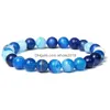 Beaded Tiger Eye And Lapis Lazi Healing Bracelet 8Mm Polished Stones Elastic Fit For Men Women Drop Delivery Jewelry Bracelets Dh4Bj