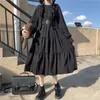 QWEEK Gothic Style Dress Women Harajuku Gothic Lolita Goth Kawaii Dress Punk Cute Long Sleeve Black Midi Dress 2021 Emo