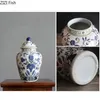 Bouteilles De Stockage Bleu Et Blanc Porcelaine Fleur Général Réservoir En Céramique Gingembre Pots Vase De Bureau Bijoux Cosmétique Conteneur