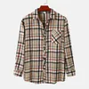 Men's Casual Shirts Tee Men Womens Long Sleeve Shirt For Male Autumn Plaid Print Turn Scrub Soft Top