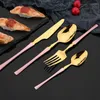 Zestawy naczyń obiadowych Pink Gold Tutlery Zestaw stali nierdzewnej 16/24pcs naczynie stołowe noże widelec łyżka kuchnia srebrne oprogramowanie