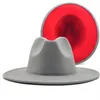 grå röd lapptäcke ull filt jazz fedora hatt kvinnor unisex bred brim panama party trilby cowboy cap men gentleman bröllop xl 210709276a