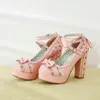 Chaussures habillées Sianie Tianie Sweet Lady Lolita Cross-tied Block High Heels Laser Cut Floral Border Bowtie Knot Japanese Women Mary Janes Pumps