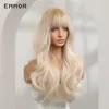 Synthetic Ombre Blonde Platinum Wigs Long Wavy Wig for Women with Bangs Party Daily Heat Resistant Fibre Hair Wigsfactory dir