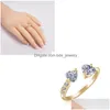 Z bocznymi kamieniami moda podwójne serce fl otwarty pierścień cyrkon Regulowane pierścienie otwierające ślub dla damskiej biżuterii wysokiej jakości DHSVX