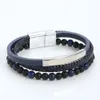 Fashion Three Layered Natural Stone Leather Bracelet Jewelry for Men Gift