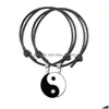 Braccialetti con ciondoli 2 Pz / lotto Vintage Corda regolabile Coppia Bracciale Mano Gioielli Yin Yang Charms Nero Bianco Rosso Fatto a mano Drop Delivery Dhbqg