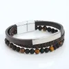 Fashion Three Layered Natural Stone Leather Bracelet Jewelry for Men Gift