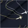 Pendentif Colliers En Acier Inoxydable Plaqué Or Jésus Minuscule Croix Sur Le Côté Collier Dainty Bijoux Pour Femmes Drop Delivery Pendentifs Dh4Zs