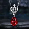 Hänghalsband 2023 Vintage Silver Plated Crown Water Drop Zircon for Women Red CZ Stone Inlay Fashion Jewelry Party Gift