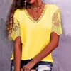 Blusas de mujer Camiseta de moda Tops de secado rápido Encaje Costura hueca Señoras Verano Color puro Vestirse