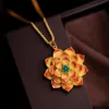Women Pendant Chain Big Lotus Flower Real 18K Gold Color Pretty Fashion Jewelry Gift