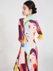 Robes de travail Miyake plissé dessin animé imprimé deux pièces ensemble femmes mode décontracté élégant à manches longues t-shirts hauts jupes de soleil amples