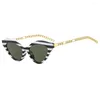 Sunglasses 2023 Fashion Metal Chain Cat Eye Women Vintage Small Cateye Frame Sun Glasses Female Summer Shades