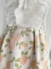 Robes décontractées Style français Cour Rétro Femmes Ruffle Design One-Piece 2023 Patchwork Col V Tie Up Dress Esthétique Romantique Floral Print