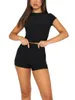 Aktif Setler Ortam Kadınlar Bodycon 2 Parça İnce Fit Şortları Set Y2K Kıyafet Mahsul Üstleri Alt Summer Romper Loungewear (Katı Beyaz M)