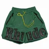 Shorts masculinos A versão certa do shorts de basquete respiráveis de tecido de malha bordada de couro RHUDE para homens