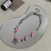 Hänge halsband goth vintage estetisk fjäril rosa akrylpärlor halsband för kvinnor tjej hip hop kpop y2k 90s emo tillbehör smycken