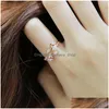 С боковыми камнями корейские листья циркона регулируемые кольца золотой розовый цвет Открытое кольцо пальца Оптовые для женщин -ювелирных изделий для женщин DH5CD