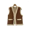 Gilets pour femmes veste en daim gilet femmes mode couture Double face fourrure sans manches manteau court marron Faux laine d'agneau vêtements d'extérieur