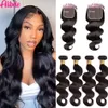 هبات الشعر Alibele 5x5 HD Lace Closure مع حزم موجة الجسم البرازيلية 10 30 بوصة طويلة 4x4 230609