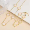 Wedding Jewelry Sets 10-Color/Stainless Steel Stain-Free Shell Necklace Bracelet Women's Five-Leaf Clover Flower Pendant Choke Luxury Jewelry 230609