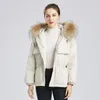 Women's Down Ailegogo Winter Women Large Real Raccoon Fur Hooded Short Jacket 90% White Duck Coat Parkers Warm Snow Outwear