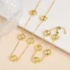 Wedding Jewelry Sets 10-Color/Stainless Steel Stain-Free Shell Necklace Bracelet Women's Five-Leaf Clover Flower Pendant Choke Luxury Jewelry 230609