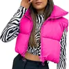 Kvinnors västar Kvinnor Vinter varma fast färg Crop Waistcoat ärmlös Stand Collar Double Sided Lightweight Puffer Vest 2023 Streetwear