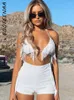 Women's Tracksuits BOOFEENAA Rhinestone Fringe Halter Bikini Top And Shorts Sets Sexy Summer Two Piece Womens Rave Festival Outfits C15-DE20