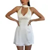 Vestidos casuais femininos com decote em V babados mini vestido sem mangas sem costas amarrar frente única vestido de fada Aline Y2k (branco2 grande)