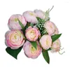 Dekorativa blommor 10 huvuden Artificial Camellia Rose Flower Gunch Greenery Leaves Floral Arrangement Bridal Bouquets Party Supplies Home