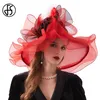 FS Mode Kentucky Derby Hoeden Bruiloft Tea Party Fascinators Voor Vrouwen Organza Grote Brede Rand Dames Zomer Strand Zonnehoed Y200602258c