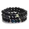 Perlé 3Pcs / Set 8Mm Bracelet De Perles De Verre De Pierre Volcanique De Lave Noire Pour Hommes Oeil De Tigre Yoga Naturel Prière De Guérison Nce Drop Delivery J Dhvua