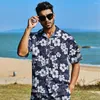 Men's Casual Shirts Men's Shirt Set Short Sleeve Hawaiian Beach Blossom Loose Vacation Shorts Two Piece Wear S