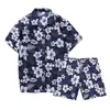 Men's Casual Shirts Men's Shirt Set Short Sleeve Hawaiian Beach Blossom Loose Vacation Shorts Two Piece Wear S