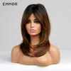 Peluca sintética Ombre negra a marrón con flequillo Pelucas de cabello Cosplay Pelucas naturales resistentes al calor para mujeres Cabello diario Wigsfactory d