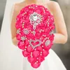 装飾的な花エステュア滝の結婚式の手持ち花嫁と花嫁介添人ワインレッドクリスタルシミュレーションローズハンドメイド